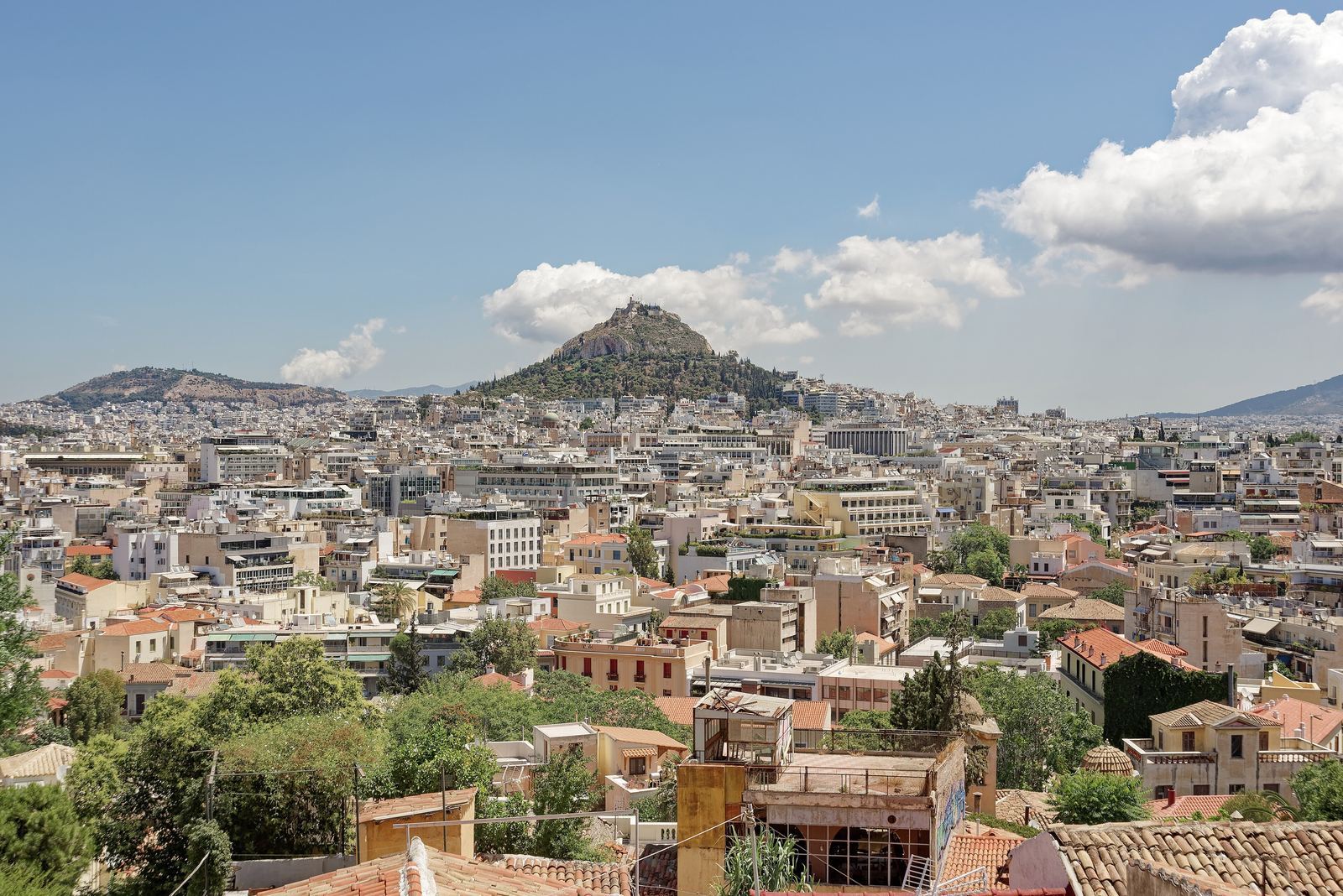 Athens rooftops looking towards Lycabettus Hill