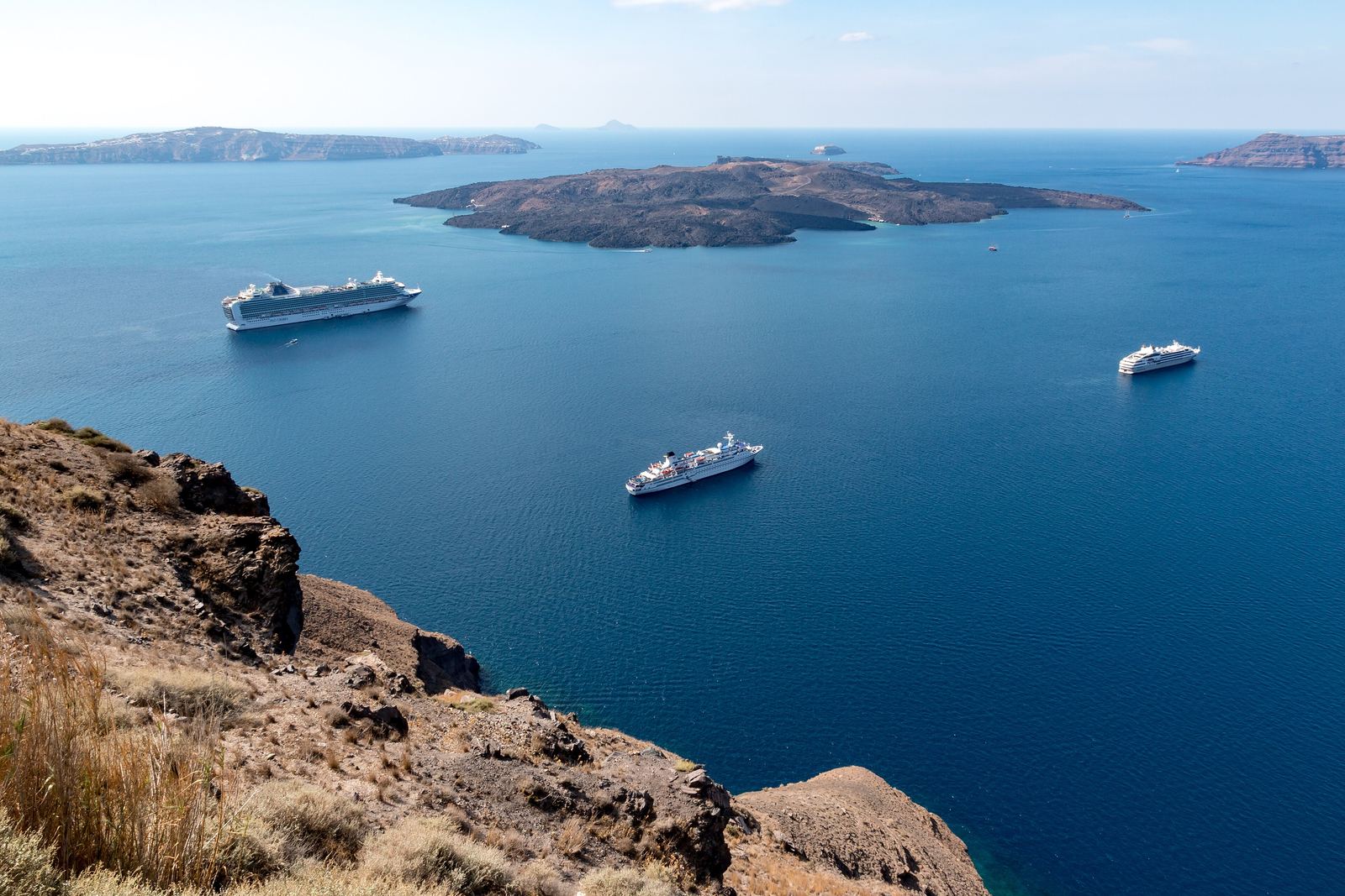 The Santorini caldera with the volcanic island at its centre